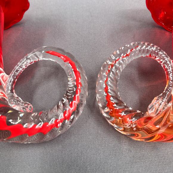 Set of 2 VTG Murano Sommerso Jack in Pulpit Cornucopia Red Clear Vase Japan 8" - Picture 8 of 16